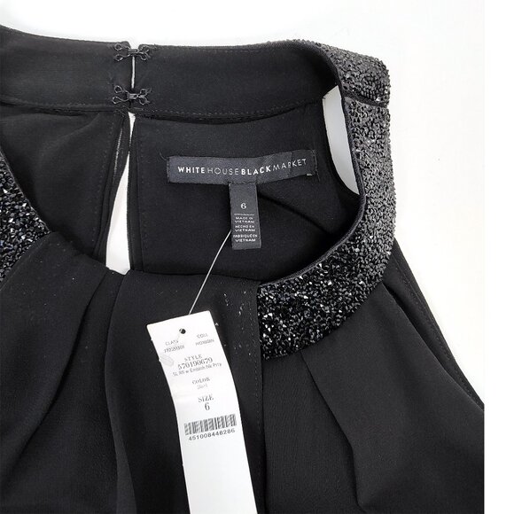 Black Shift Cocktail Dress Chiffon Sparkle A-line Swing 6 White House Mini - Picture 10 of 15